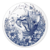 Blaue Katze und Lavendelgrenze Keramikknauf (Vorderseite)