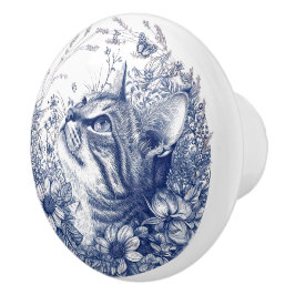 Blaue Katze und Lavendelgrenze Keramikknauf