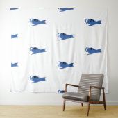 Blaue Katze, weißer Hintergrund Wandteppich (Beispiel (Horizontal))