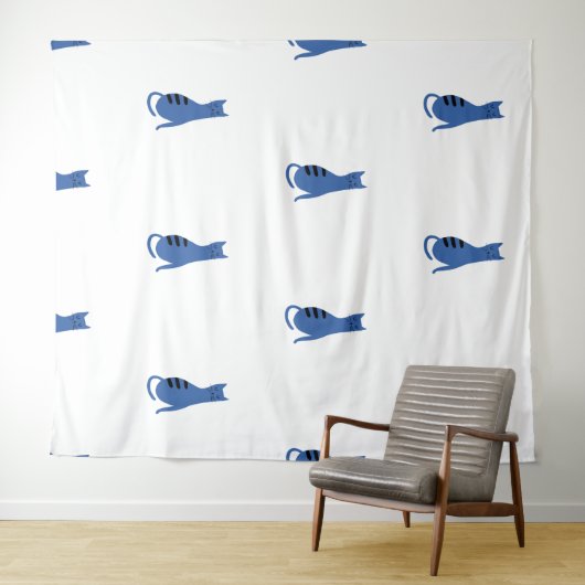Blaue Katze, weißer Hintergrund Wandteppich (Beispiel (Horizontal))