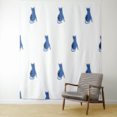 Blaue Katze, weißer Hintergrund Wandteppich (Beispiel)