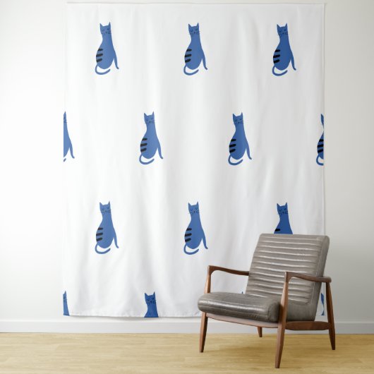 Blaue Katze, weißer Hintergrund Wandteppich (Beispiel)