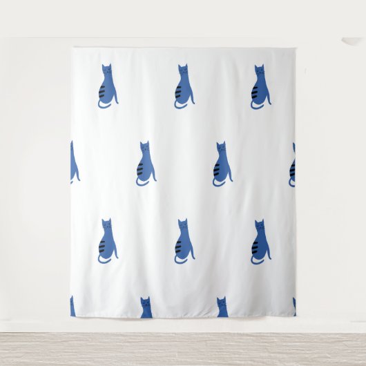 Blaue Katze, weißer Hintergrund Wandteppich (Vorderseite)