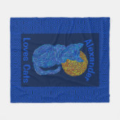 Blaue Katze Z und der Mond-Katzen-Liebhaber Fleecedecke (Vorderseite (Horizontal))