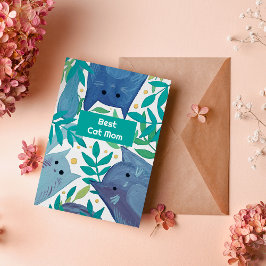 Blaue Katzen & Äste Beste Katze Mutter Urlaubskart Feiertagskarte