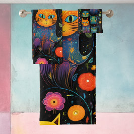 Blaue Katzen Badhandtuch Set