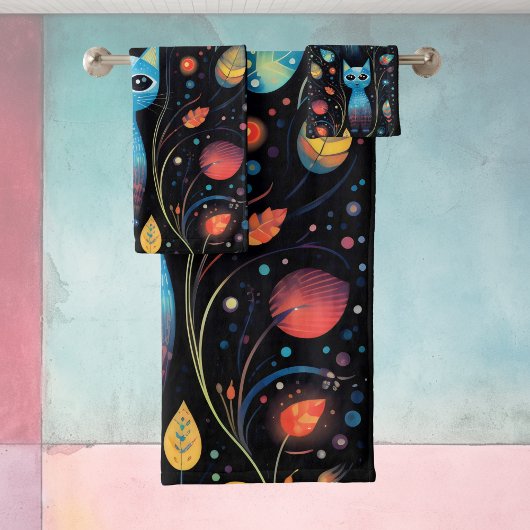 Blaue Katzen Badhandtuch Set