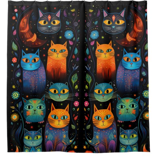 Blaue Katzen Duschvorhang (Vorderseite)