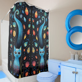 Blaue Katzen Duschvorhang