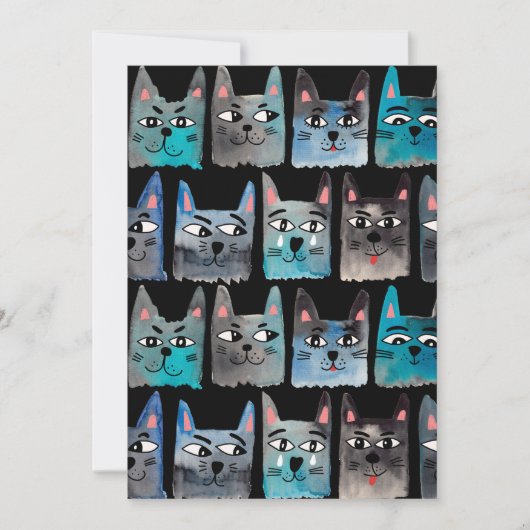 Blaue Katzen Einladung (Vorderseite)