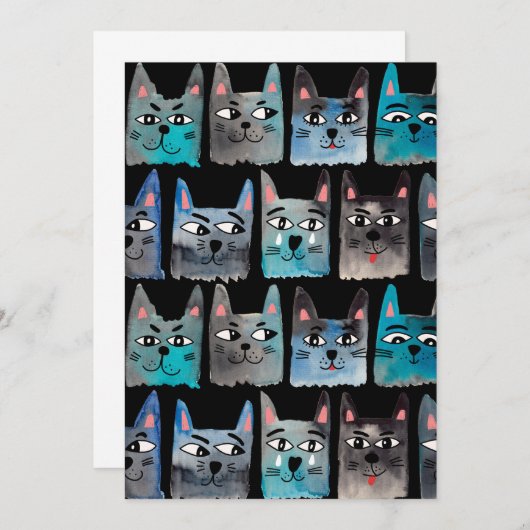 Blaue Katzen Einladung (Vorne/Hinten)