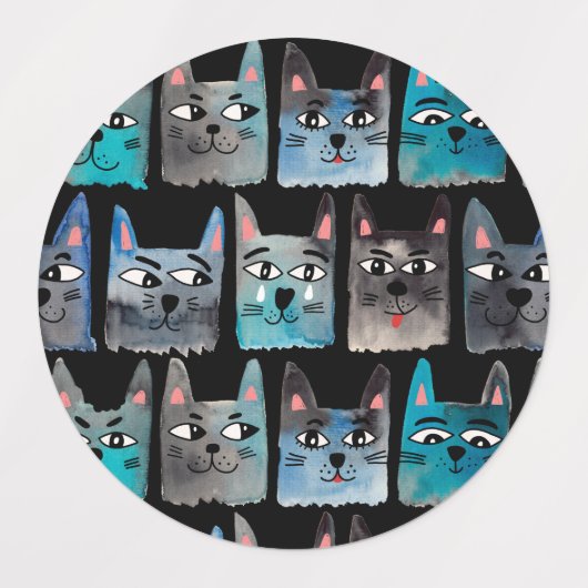 Blaue Katzen Etiketten (Design 2)