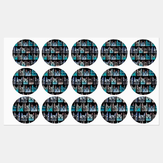 Blaue Katzen Etiketten (Blatt)