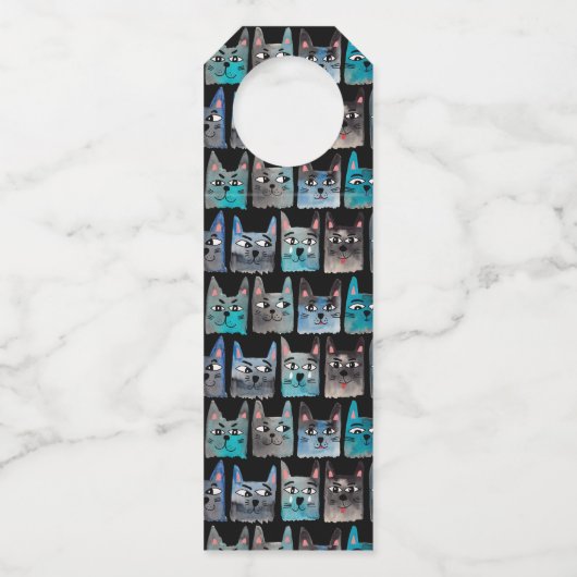 Blaue Katzen Flaschenanhänger (Vorderseite)