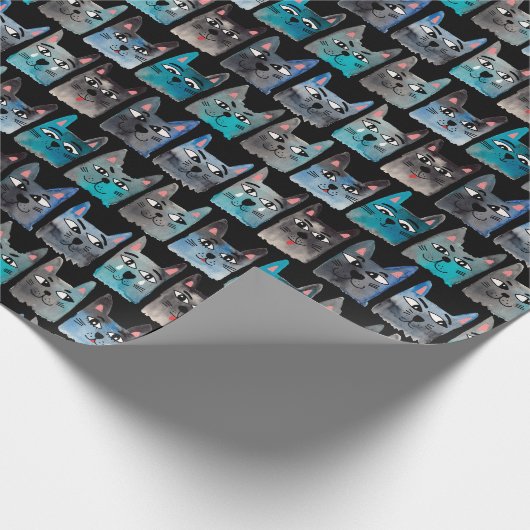 Blaue Katzen Geschenkpapier (Ecke)