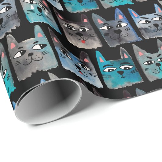 Blaue Katzen Geschenkpapier (Rolleneckpunkt)