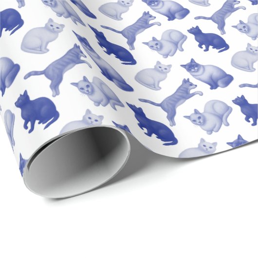 Blaue Katzen Geschenkpapier (Rolleneckpunkt)