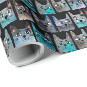 Blaue Katzen Geschenkpapier (Rolleneckpunkt)