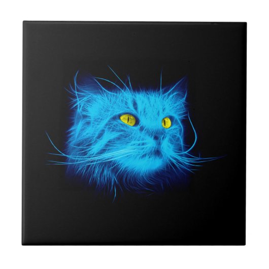 Blaue Katzen-Gesicht Fliese (Vorderseite)