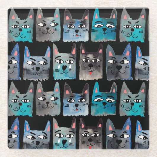 Blaue Katzen Glasuntersetzer (Vorderseite)