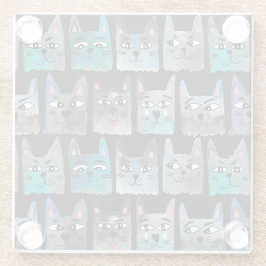 Blaue Katzen Glasuntersetzer (Rückseite)