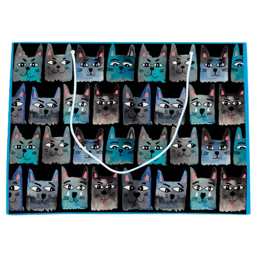 Blaue Katzen Große Geschenktüte (Vorderseite)