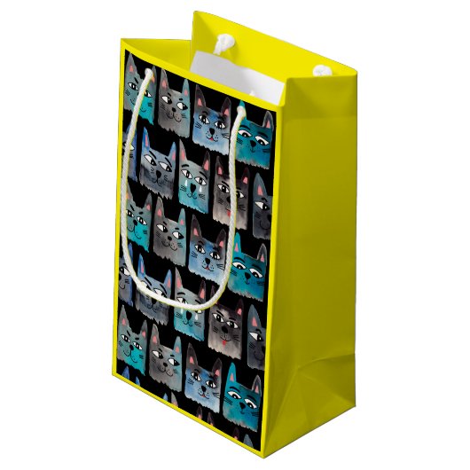 Blaue Katzen Kleine Geschenktüte (Rückseite Schrägansicht)