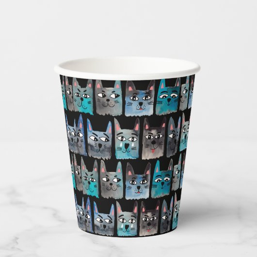 Blaue Katzen Pappbecher (Vorderseite)