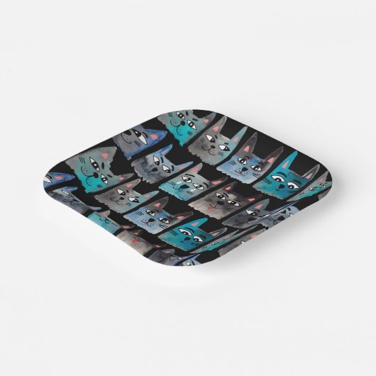 Blaue Katzen Pappteller (Gewinkelt)