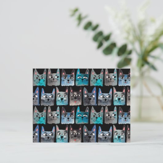 Blaue Katzen Postkarte (Stehend Vorderseite)