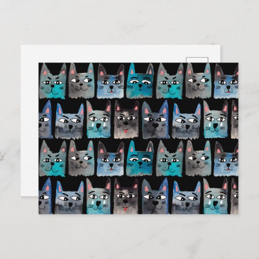 Blaue Katzen Postkarte (Vorne/Hinten)