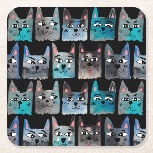 Blaue Katzen Rechteckiger Pappuntersetzer (Vorderseite)