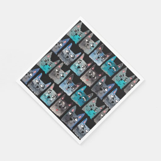 Blaue Katzen Serviette (Ecke)