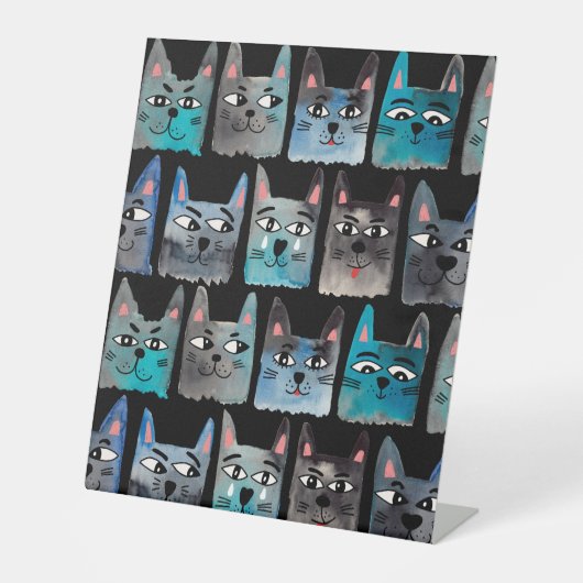 Blaue Katzen Sockelschild (Vorderseite)