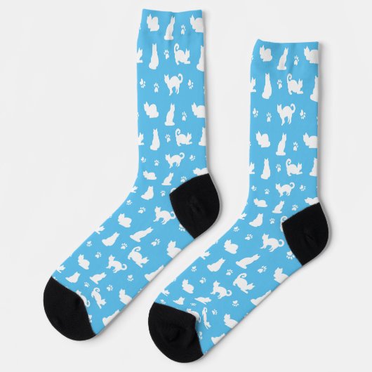 Blaue Katzen und Pfotenabdrücke Muster Socken (Linkes Detail)