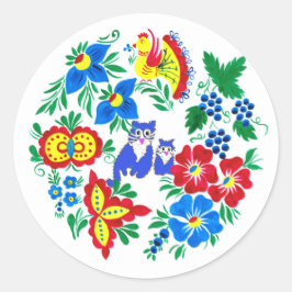 Blaue Katzen, Volkskunst Runder Aufkleber