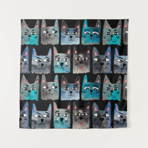 Blaue Katzen Wandteppich