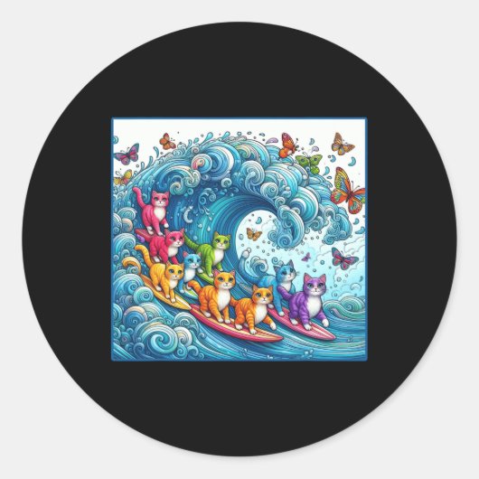Blaue Katzen wellen auf Kamala Funny Cat Lady Runder Aufkleber (Vorderseite)