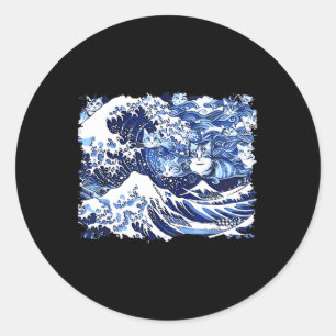 Blaue Katzen wellen auf Kamala Funny Cat Lady Runder Aufkleber