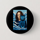 Blaue Katzen wellen für Kamala Funny Kamala Harris Button (Vorderseite)