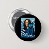Blaue Katzen wellen für Kamala Funny Kamala Harris Button (Vorne & Hinten)