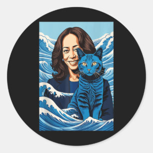 Blaue Katzen wellen für Kamala Funny Kamala Harris Runder Aufkleber