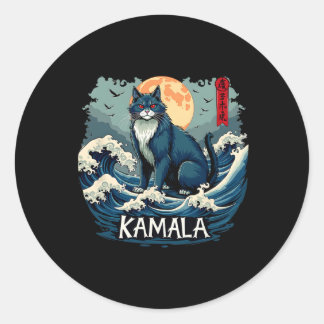 Blaue Katzen wellen nach Kamala Funny Runder Aufkleber