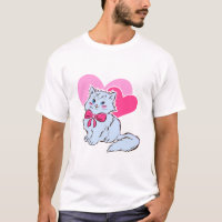 Blaue Kawaii-Katze mit rosa Schleife und Herzen