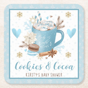 Blaue Kekse und Kakao-Baby-Shower Rechteckiger Pappuntersetzer
