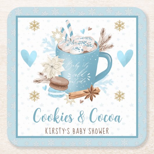 Blaue Kekse und Kakao-Babydusche Rechteckiger Pappuntersetzer (Vorderseite)