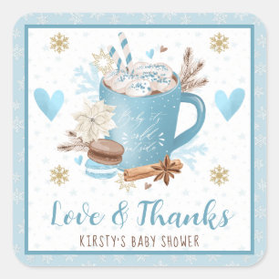Blaue Kekse und Kakao Geschenk zur Babyparty Quadratischer Aufkleber