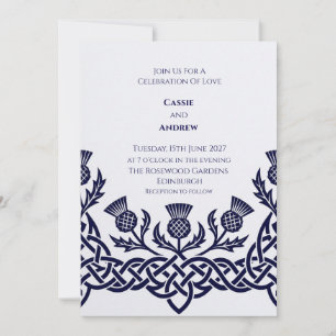 Blaue keltische Distel-Hochzeitseinladung Einladung