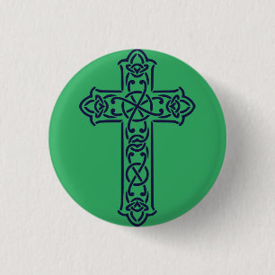Blaue keltische Hochkreuz Button