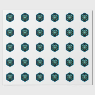 Blaue keltische Knoten in einem sechseckigen blaue Geschenkpapier